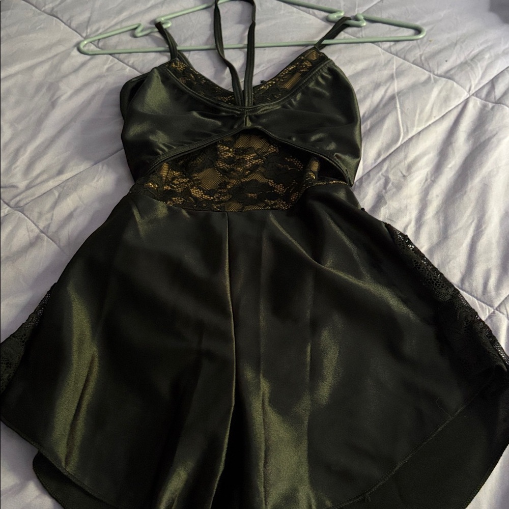 Elegant Kids Dance Costume in Black with lace details and satin